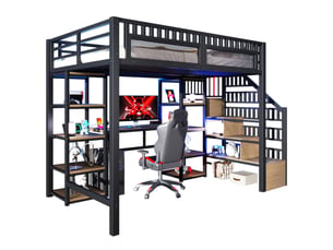 Lit mezzanine 140x200 cm <strong>MERAX</strong>  <strong>lit enfant noir</strong> coloris noir