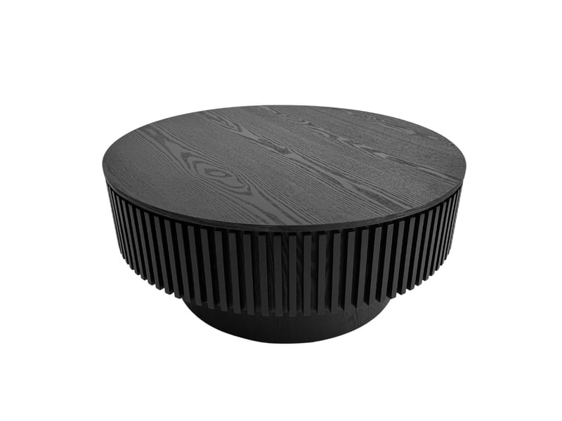  Table basse avec rangement plateau rond bois massif placage coloris noir style moderne  - Conforama A