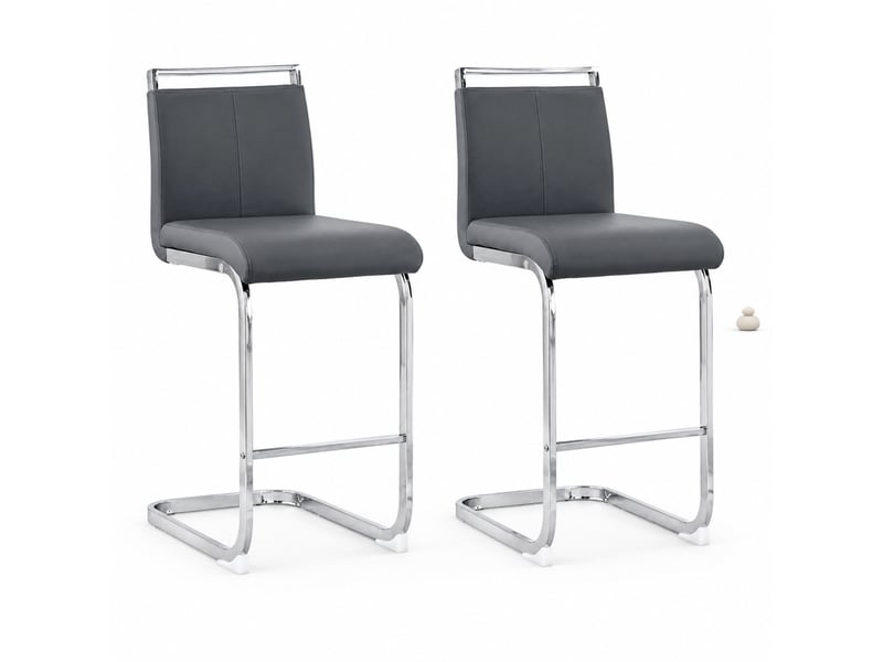  Tabourets de bar lot de 2 avec repose-pieds - lpospi - dossier et assise en pu, pieds en métal - gris foncé et argenté  - Conforama A
