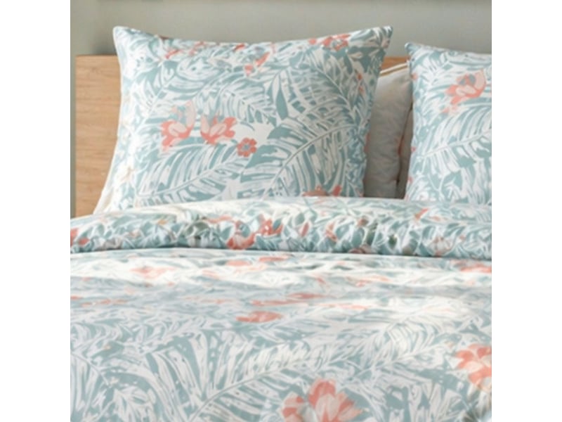  Parure housse de couette 240x220cm + 2 taies motif floral turquoise et rose 100% microfibre - blandine BLANDINE - Conforama D