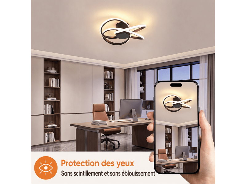  Plafonnier led trèfle à 4 feuilles, d38 x h13 cm, lampe de plafond 37 w 2283 lm, noir sable, 3000 k blanc chaud, salon, chambre, cuisine  - Conforama D