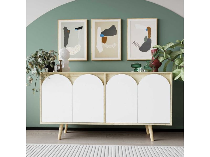  Buffet 4 portes en aggloméré venezia chêne et blanc  - Conforama B