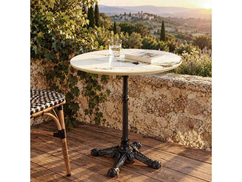  Icare - ensemble n°2: table bistrot d70cm en céramique marbré clair  - Conforama B