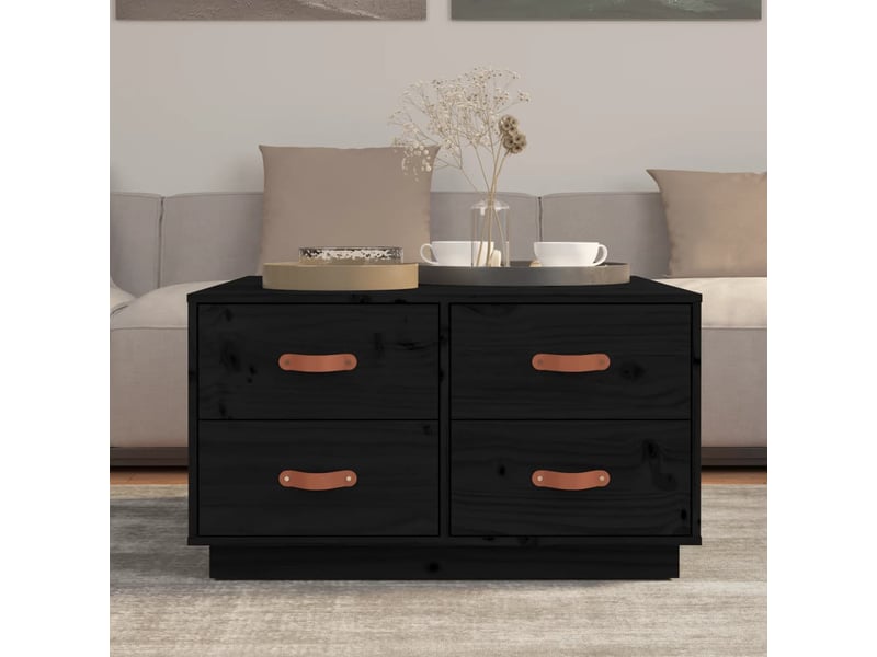  Table basse | table de salon noir 80x80x45 cm bois massif de pin  - Conforama C