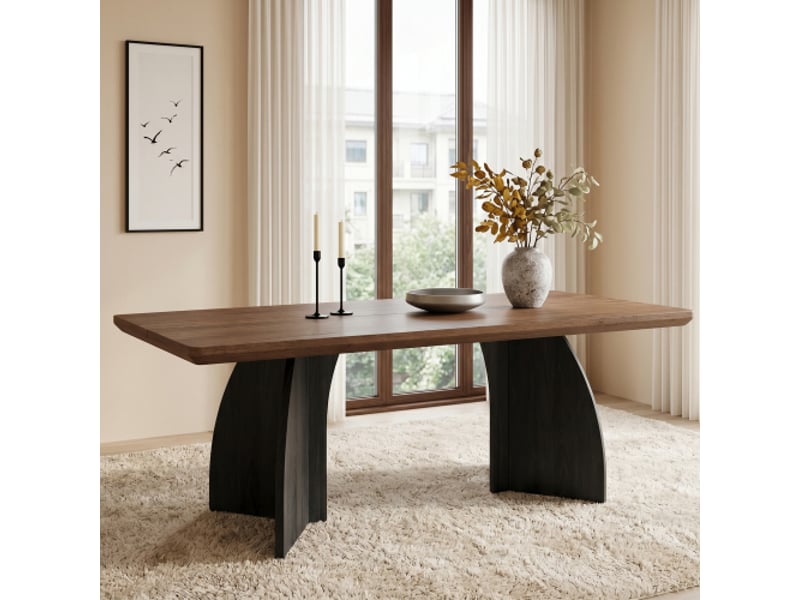 Table à manger 160×80 cm — 4–6 pers, plateau en noyer massif 4 cm, résistant à l'eau et rayures, salon & salle à manger - Conforama E
