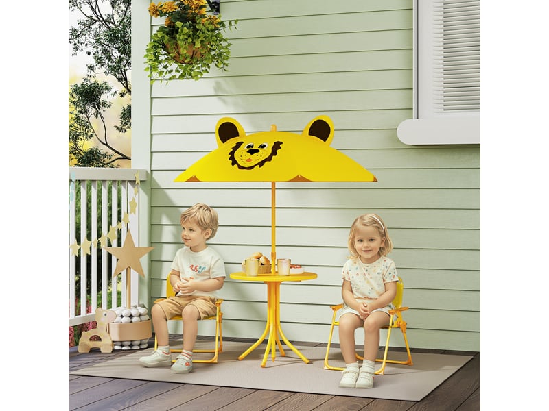  Ensemble de mobilier de jardin pour enfants, chaises, table, parasol, motif lion, jaune  - Conforama B