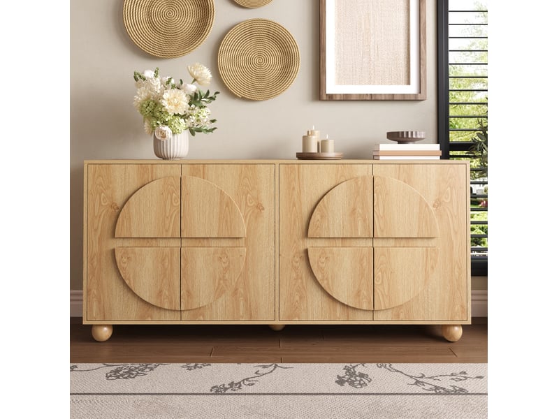 Buffet et enfilade 4 portes avec étagères réglables, relief circulaire pour salon en mdf, 160 × 38 × 76 cm - Conforama D