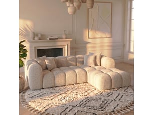 Canapé convertible angle droit en bouclette beige - alba - morphea
