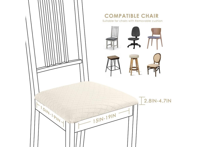  Housse de chaise 4 pièces housse de coussin de chaise housse de salle à manger, démontable housse assise chaise elastique jacquard lavables pour salle, 48 x 38 cm, blanc GSO-000303 - Conforama B