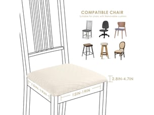 Housse de chaise 4 pièces housse de coussin de chaise housse de salle à manger, démontable housse assise chaise elastique jacquard lavables pour salle, 48 x 38 cm, blanc