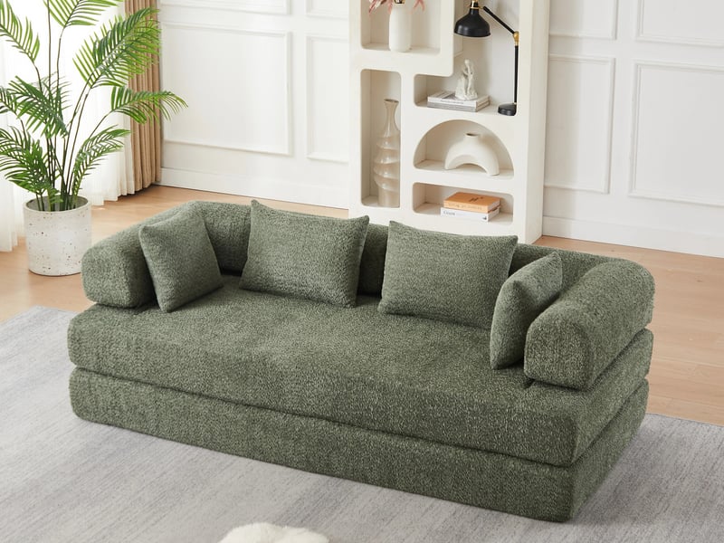  Canapé droit convertible ,2 places,ase antidérapante,4 coussins inclus,200 x 68 x 75 cm,vert  - Conforama B