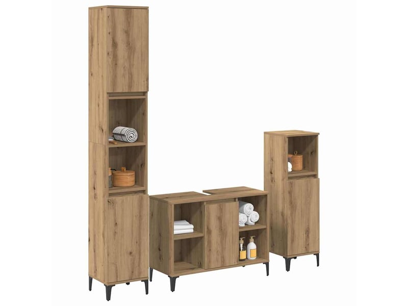 Ensemble de mobilier de salle de bain 3 pièces chêne artisanal cf64448 - Conforama C