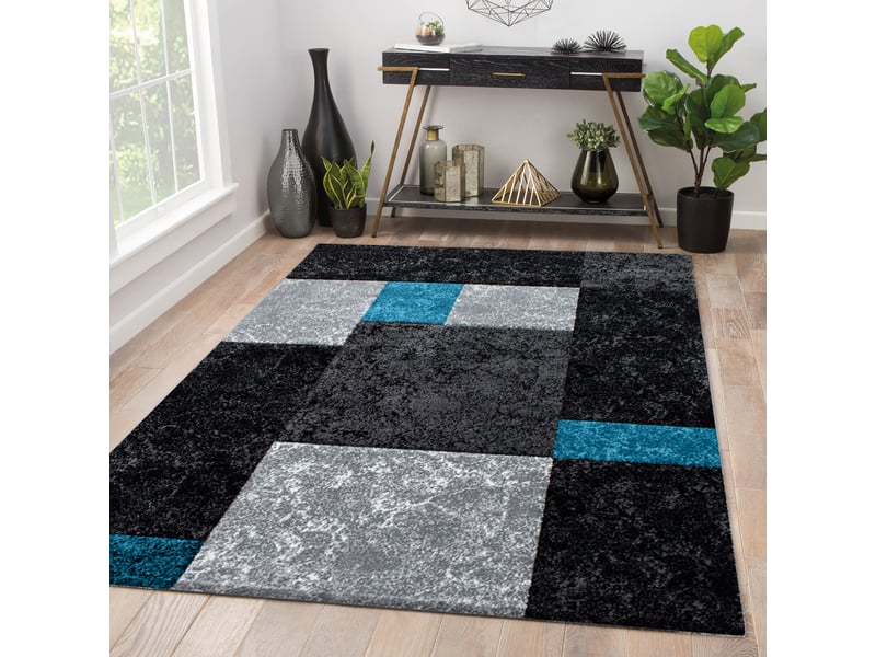 Carre - tapis géométrique à carreaux - noir et bleu 200 x 290 cm HAWAII2002901330TURKIS - Conforama B