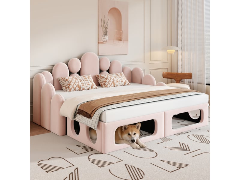  Lit convertible en velours rose 180x200 cm cm  - Conforama B