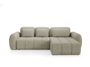 Canapé d'angle réversible convertible   4 places Tissu bouclette beige avec coffre de rangement