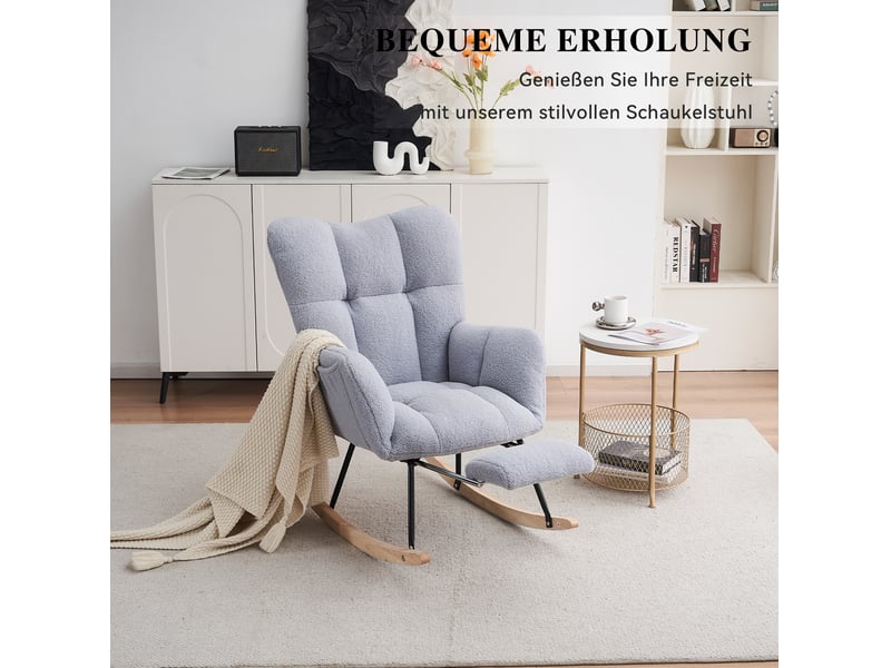  Fauteuil à bascule grise en tissu teddy avec repose-pieds pliable  - Conforama E