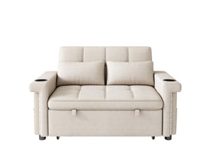 Canapé-lit 2 places convertible beige en chenille avec led, usb-c et dossier réglable