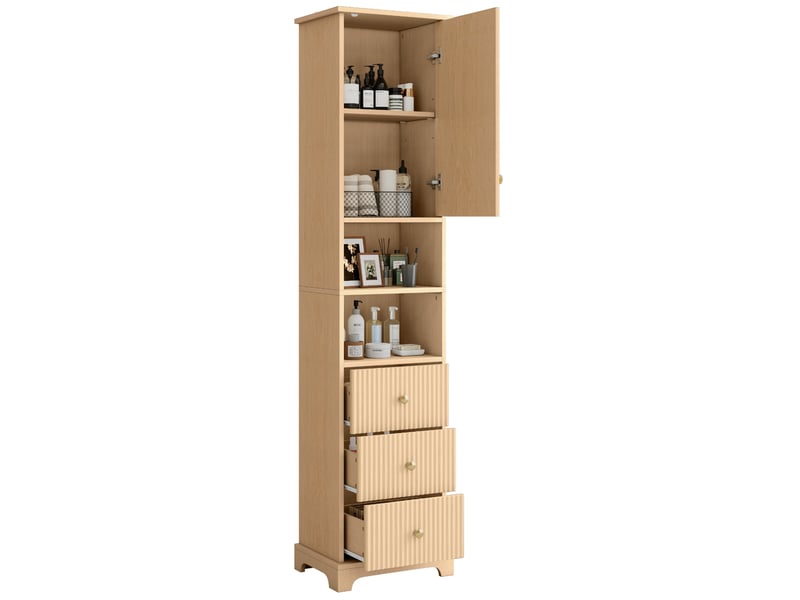 Meuble de salle de bain 40x30x172 cm, armoire de rangement, 3 tiroirs, design moderne et simple, mdf, couleur naturel - Conforama A