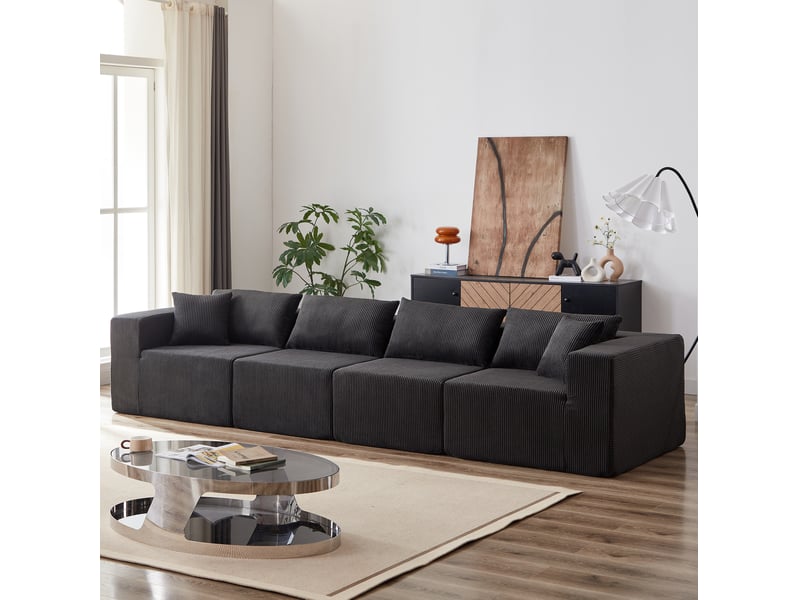  Canapé d'angle modulable 4 places en velours côtelé noir homvra  - Conforama C