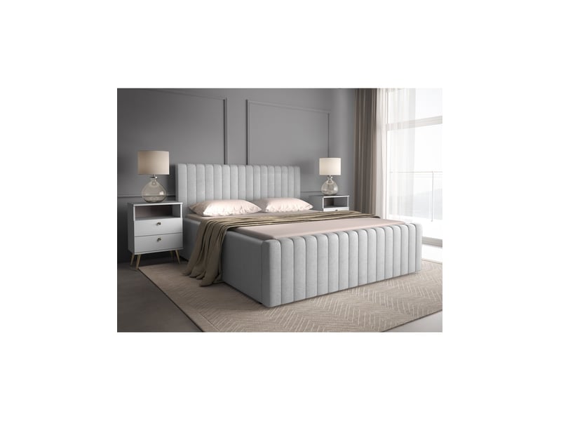  Lit eloria 160x200 gris clair avec tête de lit capitonnée et sommier inclus  - Conforama B