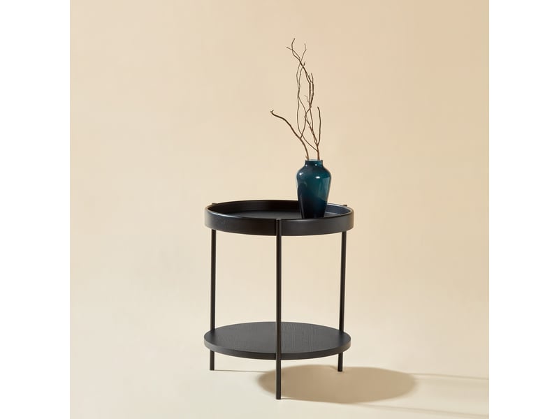  Table basse ronde avec 2 plateaux, tables gigognes, en bois massif et mdf, noir - uvrion  - Conforama B