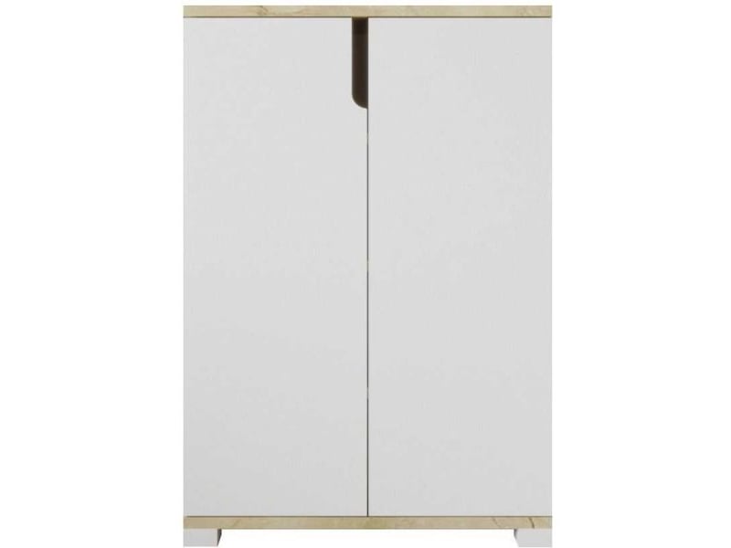  Meuble à chaussures 2 portes en aggloméré venedik blanc et chêne  - Conforama D