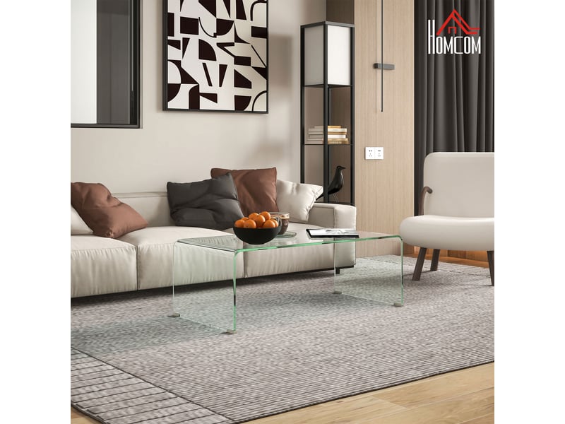Table basse moderne en verre trempé pour salon, design monobloc, 100 x 50 x 35 cm, transparente - Conforama C
