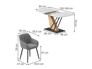 Vicco ensemble de table à manger, blancchêne de force doré, 120x80cm avec 4 chaises de salle à manger