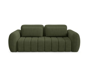 Canapé droit convertible 4 places Tissu bouclette vert avec coffre de rangement