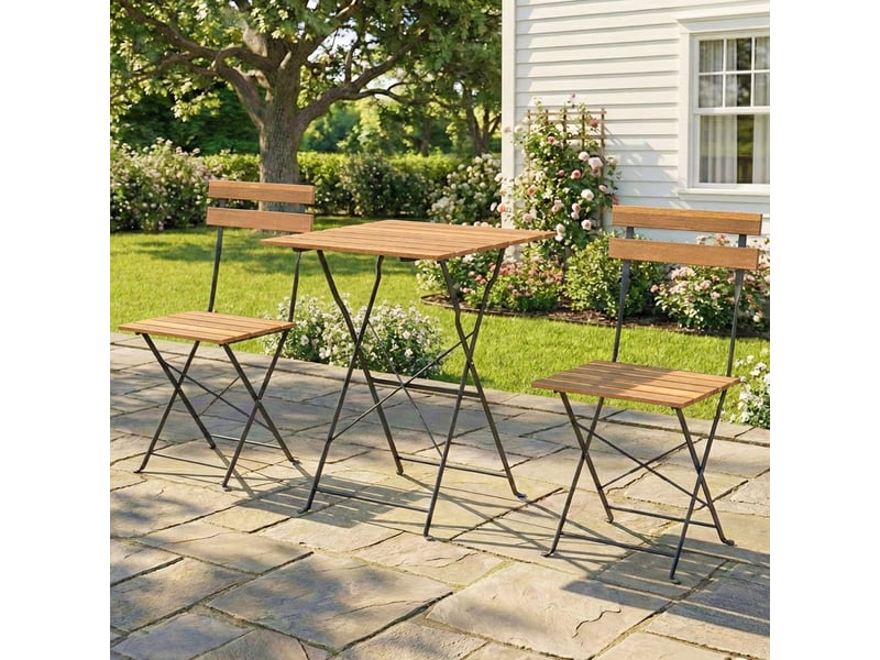 Ensemble de salon de jardin bistrot 3 pièces, 2 chaises pliantes, table carrée en bois d'acacia, 55x55x71cm, naturel - Conforama C