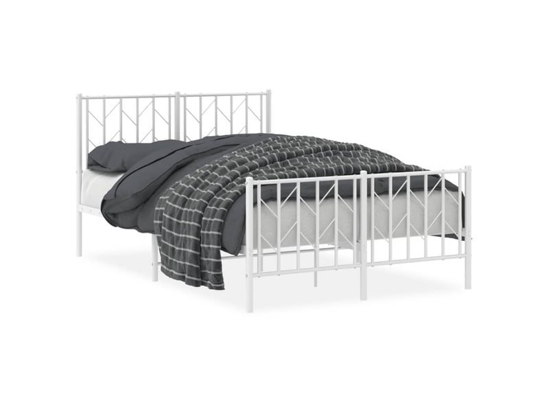  Lit double- lit adulte -  cadre de lit métal sans matelas et pied de lit blanc 120x200 cm  - Conforama A
