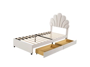 Lit simple 90x200 cm <strong>REDOM</strong> <strong></strong> coloris beige