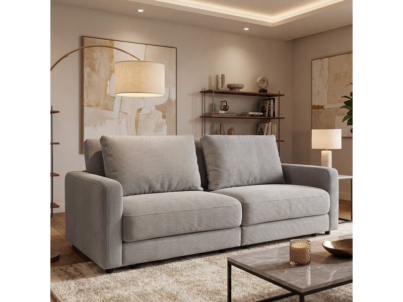  Canapé droit velours côtelé gris clair venezia 3 pl 3CA56.CA.3D.02 - Conforama B