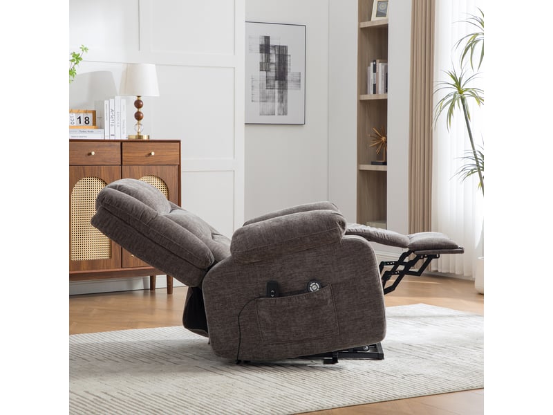  Fauteuil releveur électrique, fauteuil de massage chauffant, dossier et repose-pieds électriques, gris chenille pour salon  - Conforama D