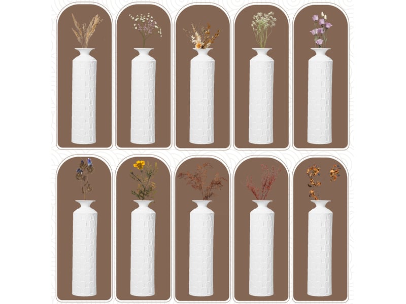 Lot de 3 vases de sol en métal blanc, h 50, 65 et 85 cm, texture en relief pour fleurs séchées décoratives  - Conforama B