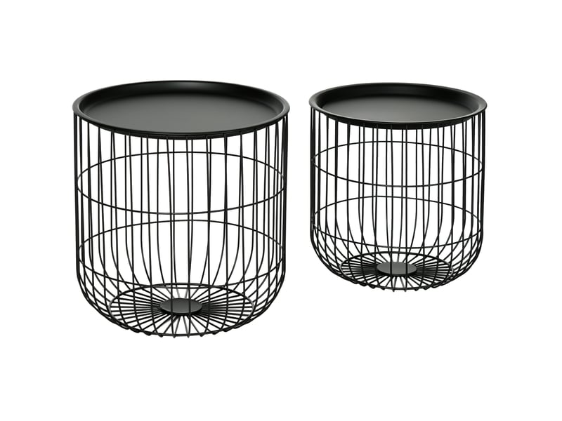  Tables basses gigognes rondes avec plateau amovible et rangement, style scandinave, pour salon, en acier, noir  - Conforama A