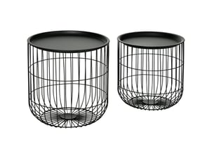 Tables basses gigognes rondes avec plateau amovible et rangement, style scandinave, pour salon, en acier, noir
