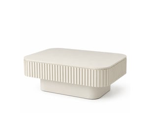 Table basse rectangulaire 98 cm beige en mdf plaqué bois, rangement caché à couvercle amovible pour le salon