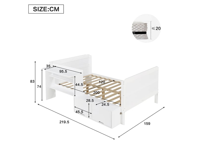  Lit combiné modenvie avec bureau et rangements, couchage 120 x 200 cm, blanc  - Conforama C