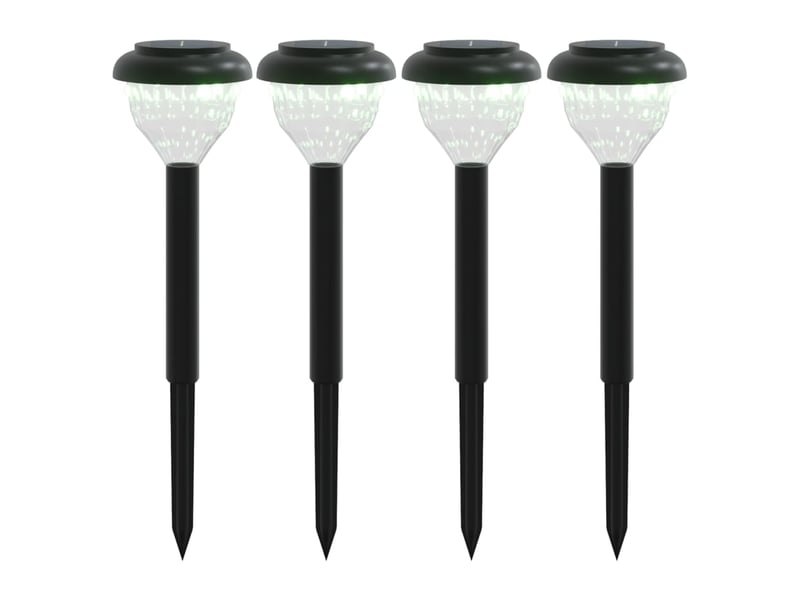  Lot de 4 lampes solaires d'allées et piquets décoratifs 10,5 x 37 cm éclairage automatique ambiance cosy en ps noir 02_0056661  - Conforama A