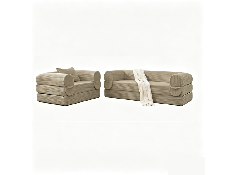  Canapé modulable 2 places avec rangement intégré, canapé d'angle moderne sans cadre en tissu cord côtelé marron pour salon et appartement compact  - Conforama A