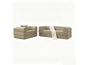Canapé modulable 2 places avec rangement intégré, canapé d'angle moderne sans cadre en tissu cord côtelé marron pour salon et appartement compact