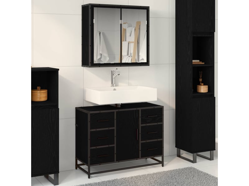  Ensemble de mobilier de salle de bain 2 pc chêne noir cf64102  - Conforama B
