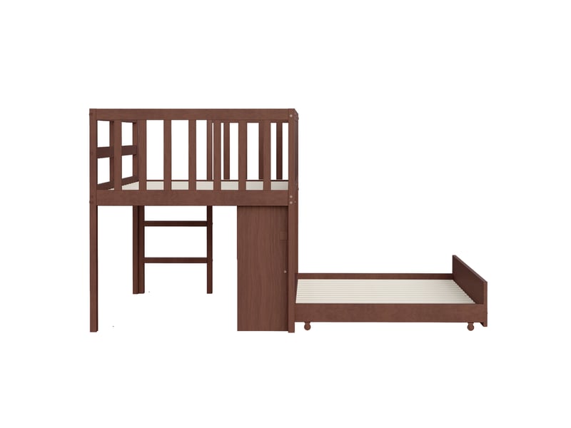  Lit enfant 90x200 cm avec échelle d'escalade, lit superposé en bois massif avec tableau noir, lit simple enfant, marron  - Conforama B
