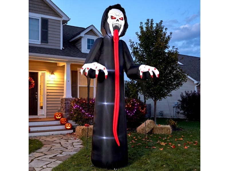  Décoration gonflable halloween squelette avec éclairage led et fixation pour jardin en polyester noir  - Conforama C