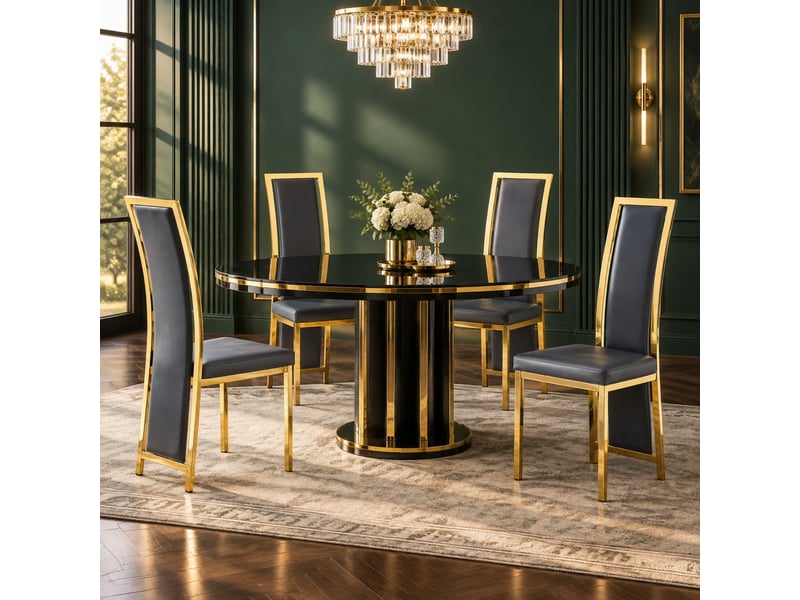  Chaise de salle à manger lot de 4 avec dossier haut ergonomique  - pu et métal - noir et doré  - Conforama B