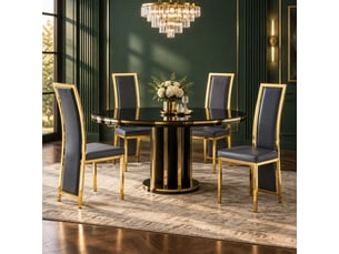 Chaise de salle à manger lot de 4 avec dossier haut ergonomique  - pu et métal - noir et doré