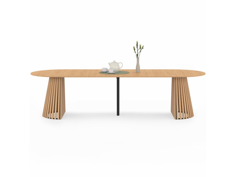 Table à manger extensible ronde carmen 4-12 personnes pied bois en lattes et plateau bois 110-300 cm  - Conforama A