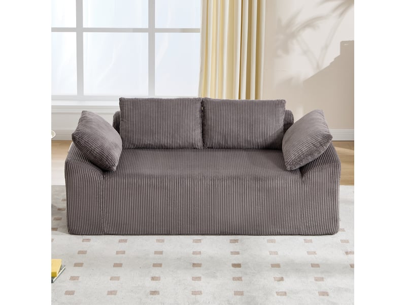  Canapé droit 2 places avec assise profonde en mousse à mémoire, poches latérales, en tissu brun gris 170 × 86 × 60 cm  - Conforama D