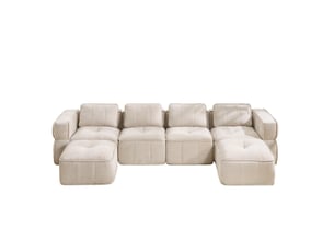 Canapé panoramique en u 4 places modulaire avec 2 repose-pieds et mousse 32d, en polyester beige, 344 × 162 × 67 cm